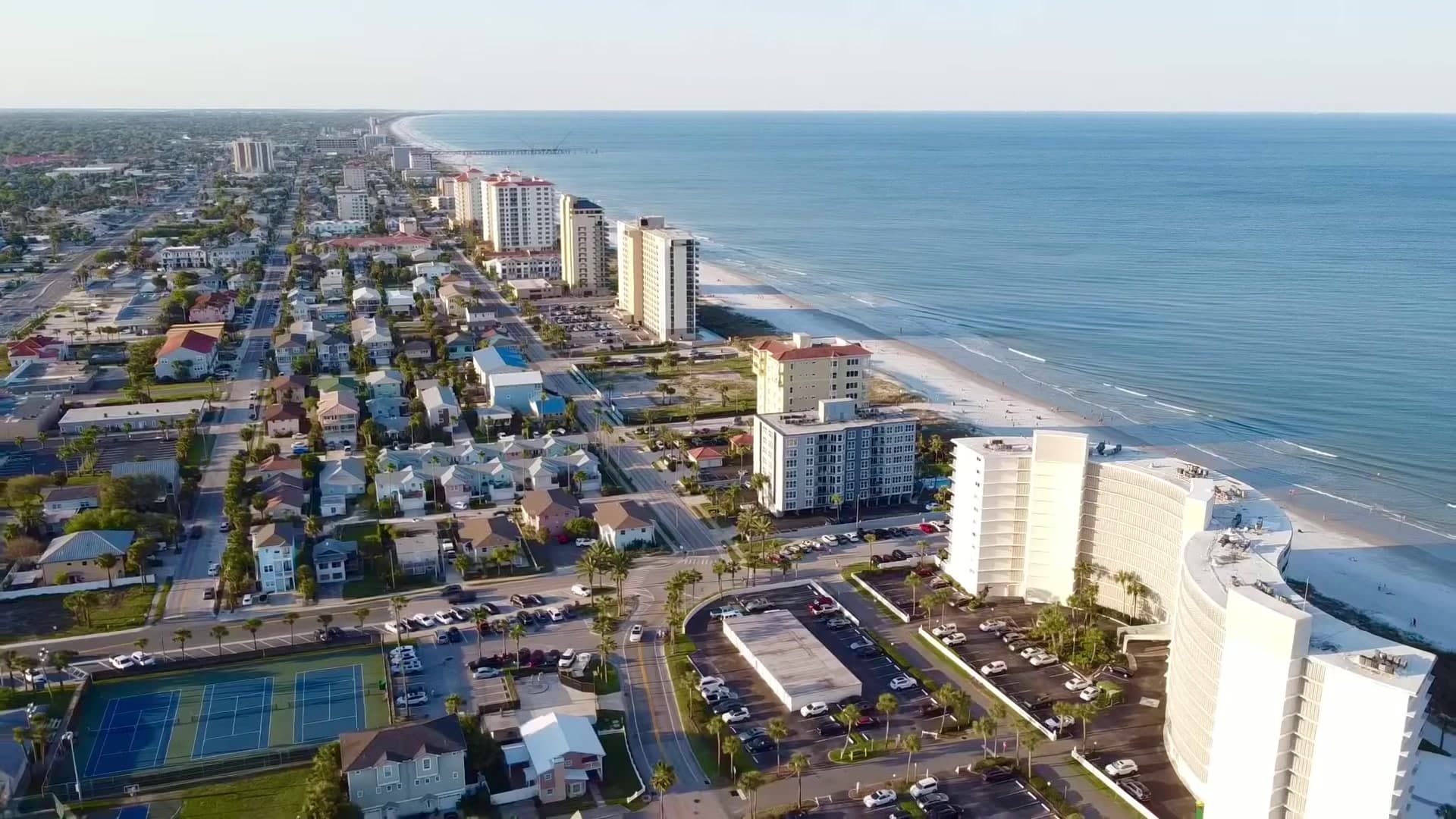 Aerial view of Jacksonville Beach homes and coastline