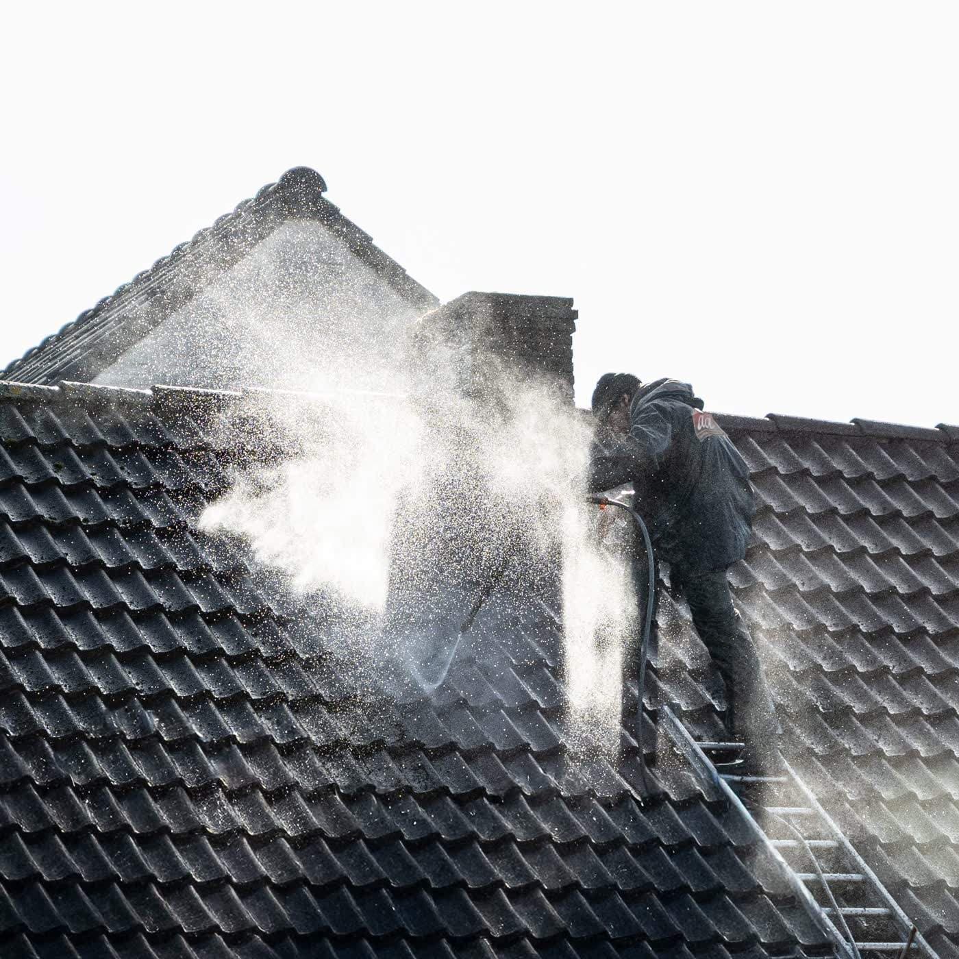 Roof being soft washed